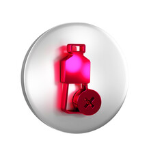 Red No water bottle icon isolated on transparent background. No plastic bottle. Water bottle ban sign. Silver circle button.