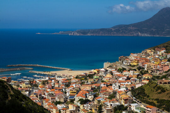 Buggerru,Italia - Aprile 23, 2023: panorama della citt&agrave; di Buggerru - Sardegna