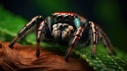 A jumping spider Phidippus regius eating its prey cock