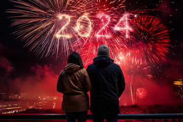 2024 Couple watching new year's firework