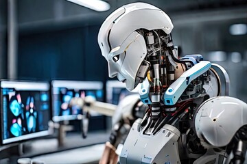 Fototapeta premium 3d rendering robot artificial intelligence or machine learning technology for the future.