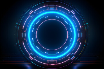 Obraz na płótnie Canvas Circle hitech technology illustration background, Techno circle with glow template. Cyber button with blue set and highlights virtual futuristic frame design interface