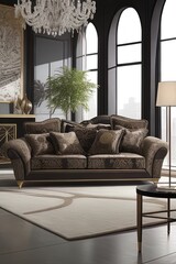 Interior of the living room with a sofa. 3d render.