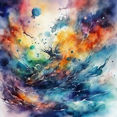 watercolor storm, splashes, visualization of the wave - obrazy, fototapety, plakaty