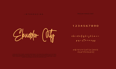 Handwritten Script font. Hand drawn brush style modern calligraphy cursive typeface. Hand Lettering and Custom Typography alphabet for Designs: Logo, Greeting Cards, Poster. Vector Brush type set.
