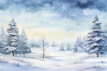 christmas wallpaper with a snowing tree, watercolor, landscape