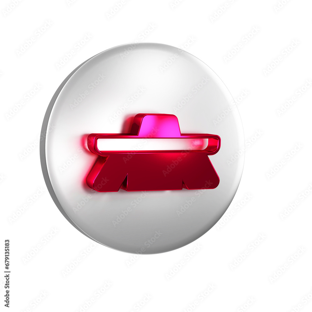 Sticker red brush for cleaning icon isolated on transparent background. cleaning service concept. silver cir