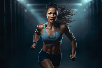 Obraz premium Dynamic Studio Workout: Sportswoman Combines Running and Strength Training
