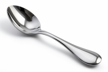 Silver shiny spoon isolated on white background. Generative AI