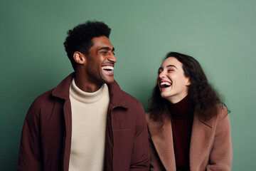 Fototapeta premium Boundless Laughter: Interracial Best Friends Share Joyful Moments in Studio
