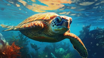 Close-up of sea turtle swimming in the sea