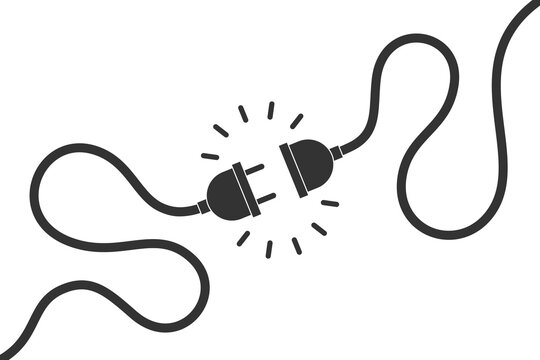 Electric socket and plug graphic icon. Electricity connection or disconnection sign isolated on white background. Vector illustration