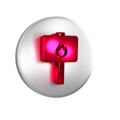 Red Protest icon isolated on transparent background. Meeting, protester, picket, speech, banner, protest placard. Silver circle button.