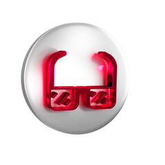 Red Safety goggle glasses icon isolated on transparent background. Silver circle button.