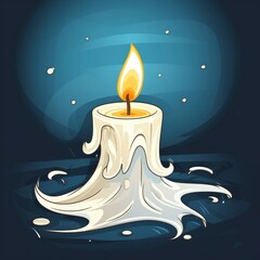burning wax candle on a dark deep blue background