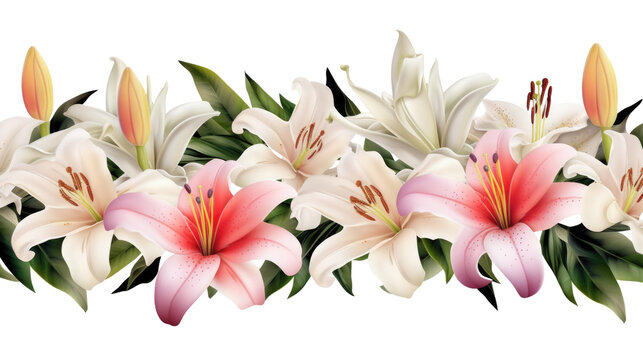 Lilies border watercolor, red flowers, wedding decor, png