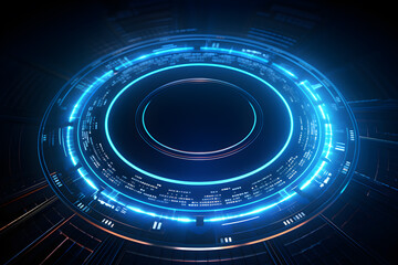 Circle hitech technology illustration background, Techno circle with glow template. Cyber button with blue set and highlights virtual futuristic frame design interface