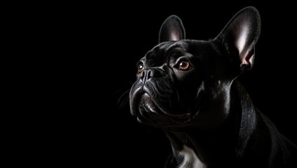 French Bulldog with a pensive look, highlighted in a dramatic spotlight.