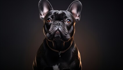 French Bulldog with a pensive look, highlighted in a dramatic spotlight.