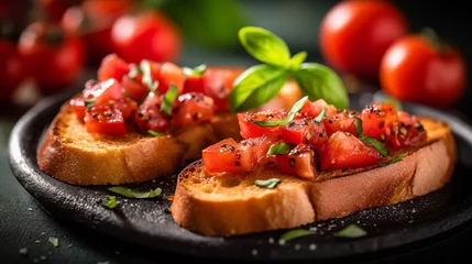 Foto op Plexiglas italian appetizing bruschetta with tomato and basil © RitaBog