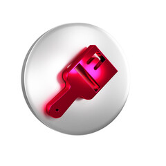 Red Paint brush icon isolated on transparent background. Silver circle button.