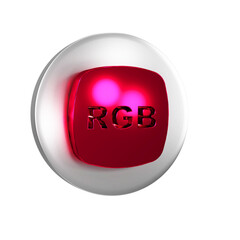 Red Speech bubble with RGB and CMYK color mixing icon isolated on transparent background. Silver circle button.