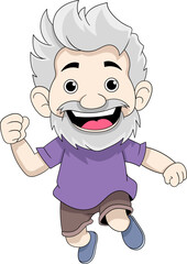 an old man was jumping happily