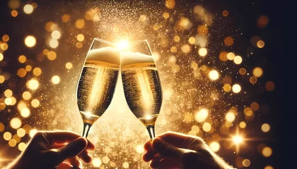 Fotobehang new year  celebreate golden cheers to the timeless moments of joy-a toast captured in a cascade of sparkles © auc