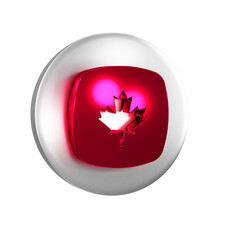 Red Canadian maple leaf icon isolated on transparent background. Canada symbol maple leaf. Silver circle button.