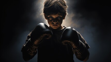 Fototapeta na wymiar A close-up portrait captures the bold and confident look of a young boxer