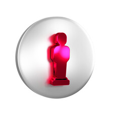 Red Movie trophy icon isolated on transparent background. Academy award icon. Films and cinema symbol. Silver circle button.