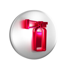 Red Fire extinguisher icon isolated on transparent background. Silver circle button.