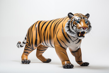 Tigre inflable con fondo blanco, luces de estudio - obrazy, fototapety, plakaty