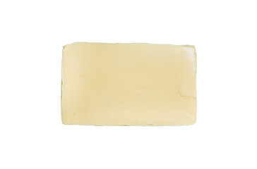 Butter block in steel kitchen tray.  Transparent background. Isolated.