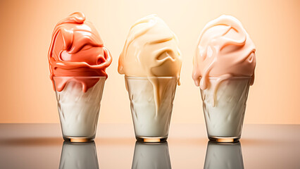 Three ice creams in a glass. Summer concept. - obrazy, fototapety, plakaty