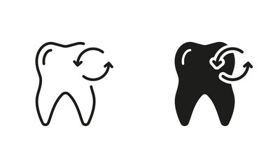 Dental Recovery Silhouette and Line Icons Set. Milk Tooth Extraction Pictogram. Dental Treatment Black Symbol Collection. Oral Medicine, Loss Temporary Baby Teeth. Isolated Vector Illustration - obrazy, fototapety, plakaty