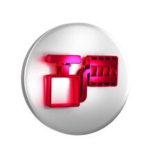 Red Handle detonator for dynamite icon isolated on transparent background. Silver circle button.