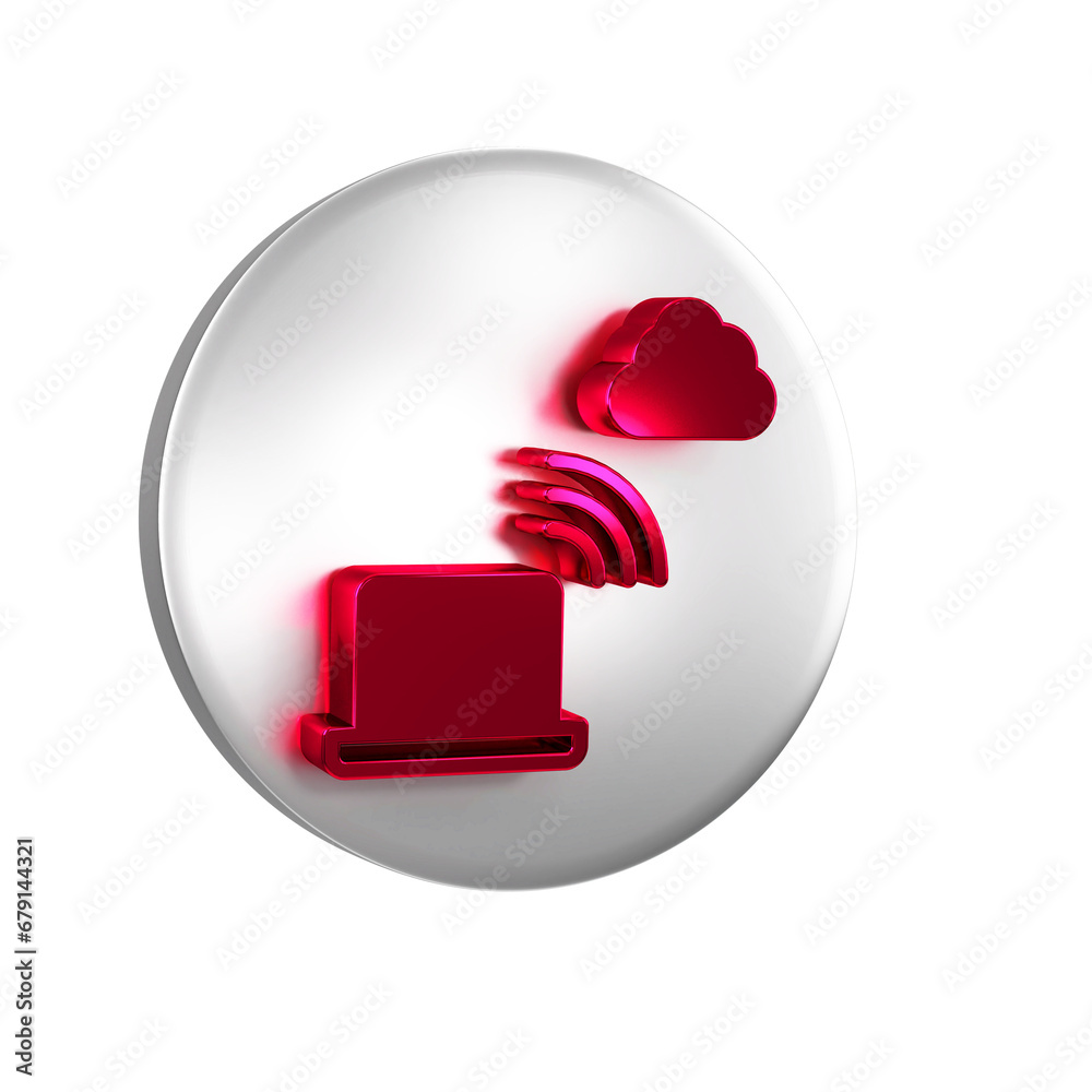 Poster red network cloud connection icon isolated on transparent background. social technology. cloud compu