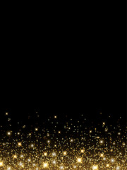 Vector shining gold background with glitter on a black background for Christmas celebration party, New Year card, wedding, bachelorette party, baby shower party, birthday, casino. Vector illustration