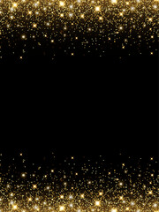 Vector shining gold background with glitter on a black background for Christmas celebration party, New Year card, wedding, bachelorette party, baby shower party, birthday, casino. Vector illustration