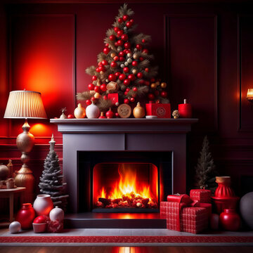 fireplace with christmas decorations