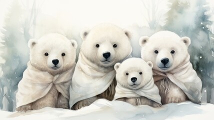 GROUP OF POLAR BEARS WITH SCARF AND SORE THROAT