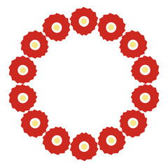 Bright festive Circle floral Frame, vector illustration. Red flowers. Color Floral border.