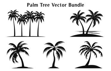 Fototapeta premium Palm trees vector silhouettes set isolated on a white background, Tropical palm trees Bundle