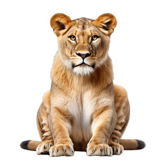 Obraz premium Sitting Lioness Isolated on Transparent or White Background, PNG