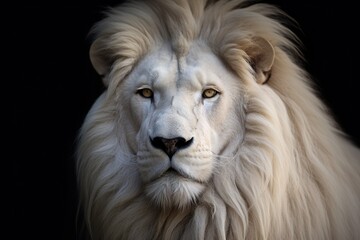 Portrait of majestic white lion illustration. Ai generative.