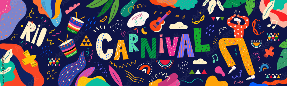 Sticker dancing people. design for holiday celebration, brazil carnival banner