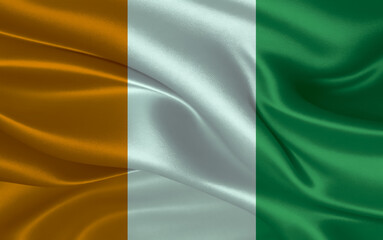 Fototapeta premium 3d waving realistic silk national flag of Cote D'Ivoire. Happy national day Cote D'Ivoire flag background. close up