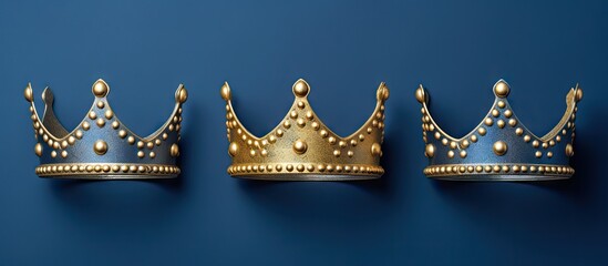 January 6th celebration with three gold crowns on blue background for Dia de Reyes Magos a joyful...