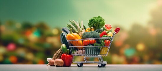 Grocery filled cart sale concept copy space Copy space image Place for adding text or design
